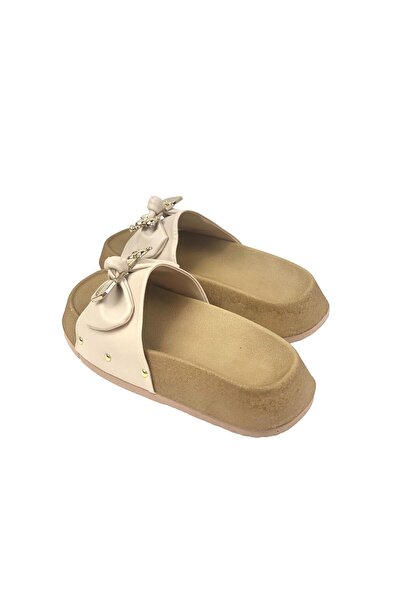 bescobel Women's Şekla Beige Buckle Slippers 3 cm