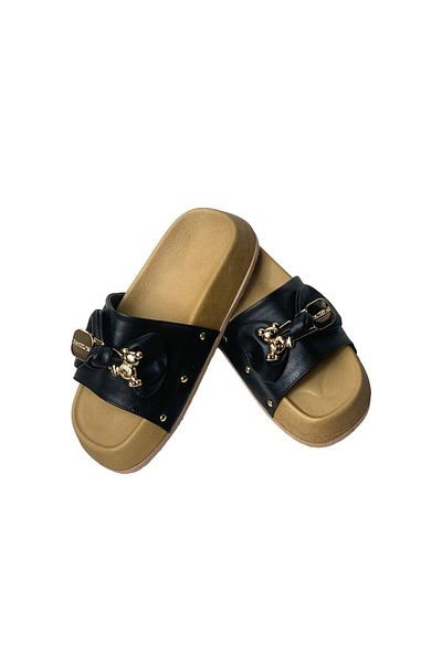 bescobel Women's Şekla Black Buckle Slippers 3 cm