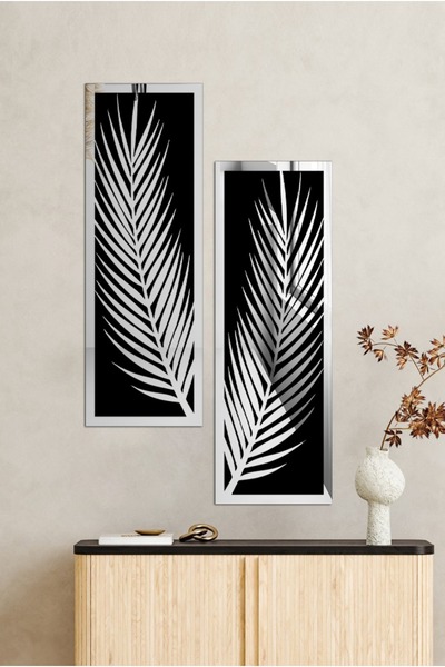 2 Piece House, Living Room, Living Room, Office, Bedroom Acrylic Plexiglass Mirrored Palm Leaves 48x19cm