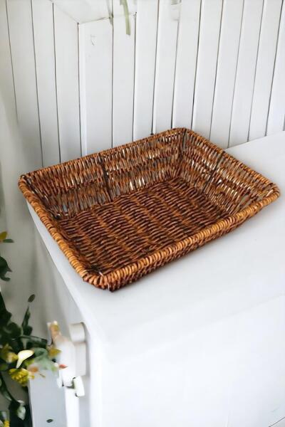 ALBETTO Wicker Rattan Bread Holder Bread Basket Rectangle 26*19cm