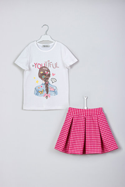 MYADA New Season Youtiful Written Braided Hair Printed T-Shirt Skirt Combinat...