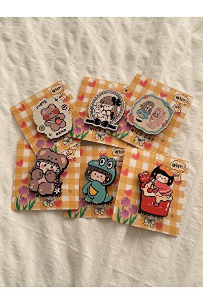 Planet Butik Kawaii Girl 6'lı Ahşap Rozet Seti