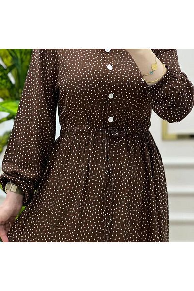 WAPP Women's Brown Color Viscose Fabric Front Buttoned Adjustable Belted Hijab Dress
