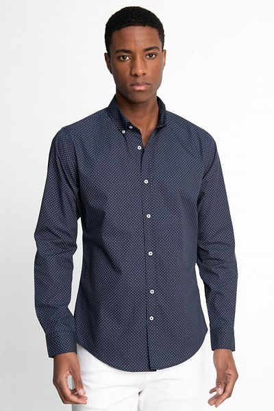 Tudors Slim Fit Long Sleeve Buttoned Collar Cotton Easy Iron Patterned Men's Shirt