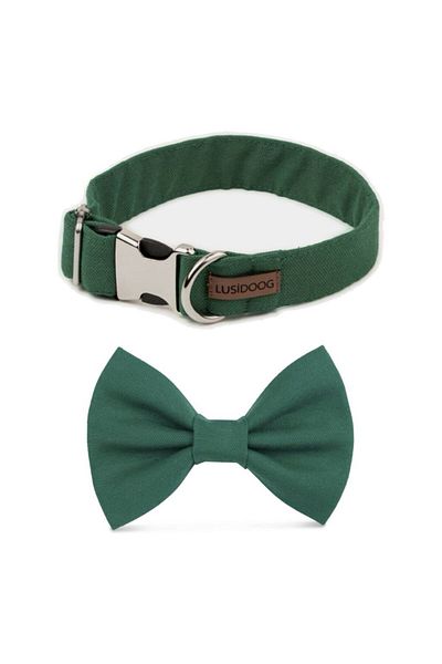 Lusi Doog Green Dog Collar And Dog Bow Tie