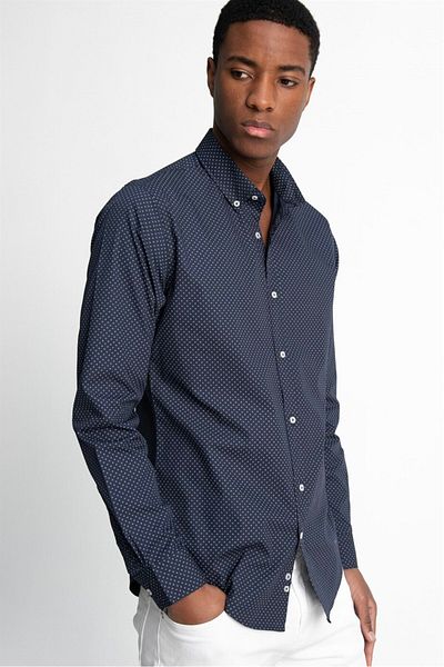 Tudors Slim Fit Long Sleeve Buttoned Collar Cotton Easy Iron Patterned Men's Shirt