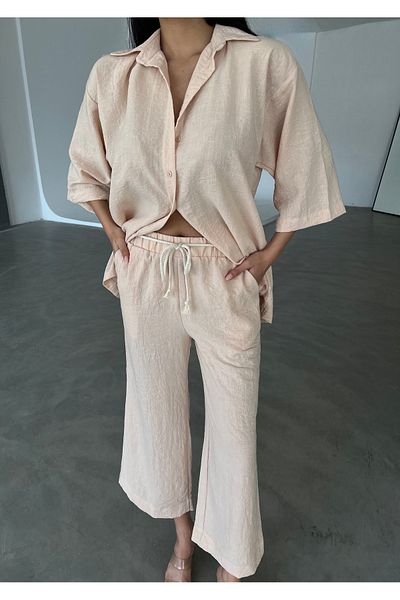 Friday Mood Women's Straw Belt Detailed Trousers&Shirt Set