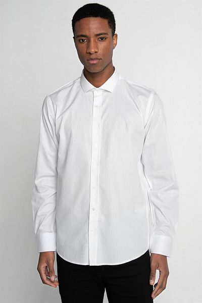 Tudors Modern Fit Long Sleeve 100% Cotton Dobby Premium Men's White Shirt