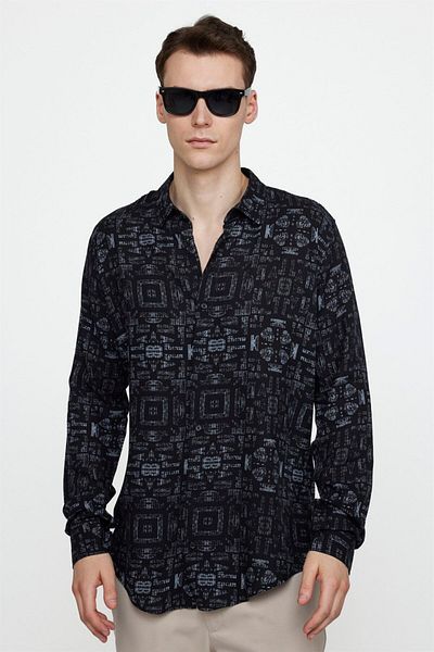 Tudors Slim Fit Μακρυμάνικο Slim Fit με τυπωμένο σχέδιο Viscose Sports ανδρικό πουκάμισο