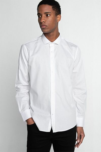 Tudors Modern Fit Long Sleeve 100% Cotton Dobby Premium Men's White Shirt