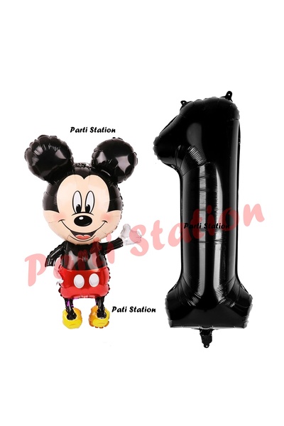 Parti Station Mickey Mouse Balon 1 Yaş Doğum Günü Set Mickey Mouse Konsept Ba...