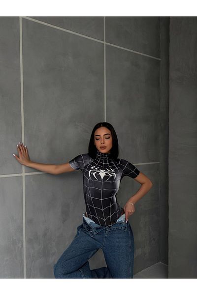 Gofeel Black Spider Snap Bodysuit