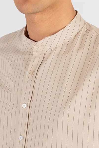 Tudors Slim Fit Dlouhý rukáv Převládající límec Bavlna Snadné žehlení Pruhovaná pánská kamenná košile