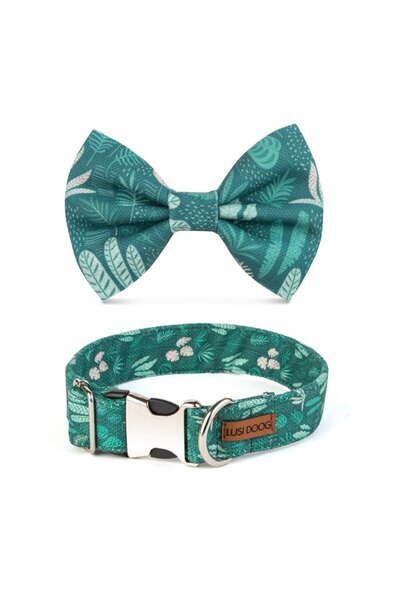 Lusi Doog Yeşil Köpek Boyun Tasması Çiçekli Ve Köpek Papyonu