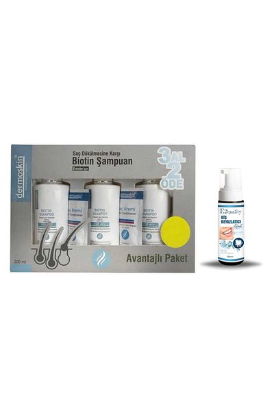 Dermoskin Advantageous Package for Men - Biotin Shampoo, 3-Pack Purchase, 2-Pack + Teeth Whitening Foam Gift