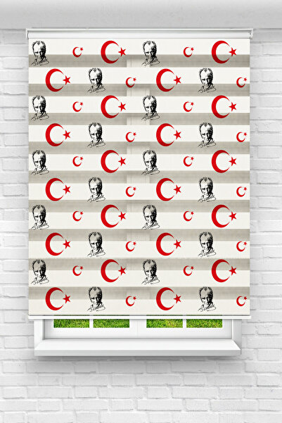 akel collection Ay Yıldız Ve Atatürk Baskılı Zebra Perde