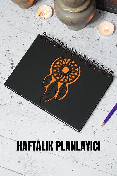 markcat Caiet de planuri din lemn negru Dream Catcher - Agenda fără timp - Planificator săptămânal - A5