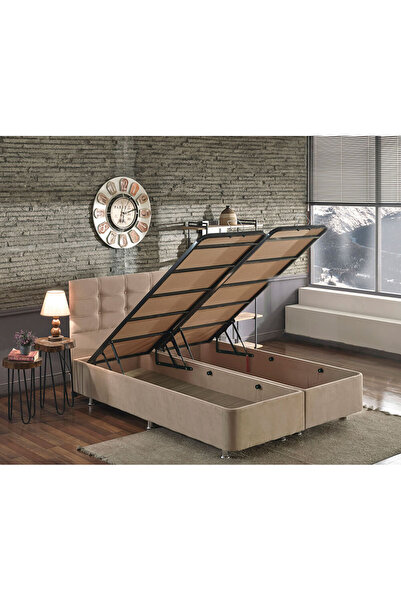 Niron Yatak Niron Polo Çift Kişilik Baza Ve Başlık Seti - Sütlü Kahve Kumaş, Metal Iskelet Baza Ve Başlığı