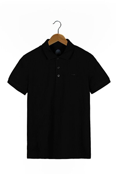 VEAVEN Men's Black Slim Fit Polo Neck T-shirt