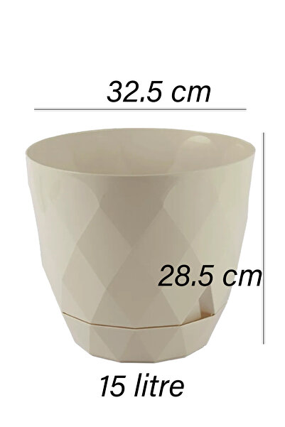 TEMMUZ HOME No 6 15 Litre Prizma Desenli Tabaklı Plastik Saksı Yakamoz