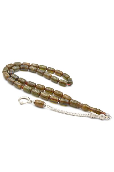 Murty99 Capsulă tăiată cu ciucuri Moire Green Strapping Amber Tasbih 071