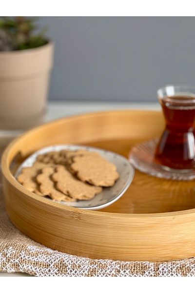 ECO KİTCHEN Bamboo Round Small Size Tray, Serving Tray. Wooden Tray