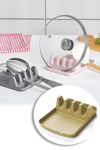 BRAMBLE LIFE Plate Holder And Cutlery Pot Lid Stand Spoon Ladle Coaster Organizer Beige