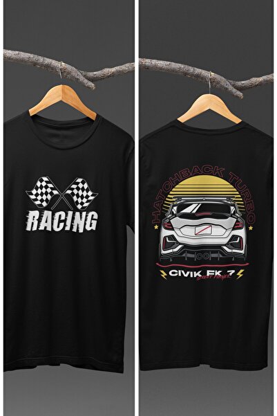 Fuddy Moda تي شيرت مطبوع من الخلف للجنسين Honda Civic FK7، تي شيرت مطبوع بطاب...