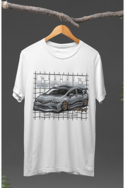 Fuddy Moda تي شيرت مطبوع عليه قوة هوندا سيفيك FD2 للجنسين، تي شيرت بطابع سباق السيارات