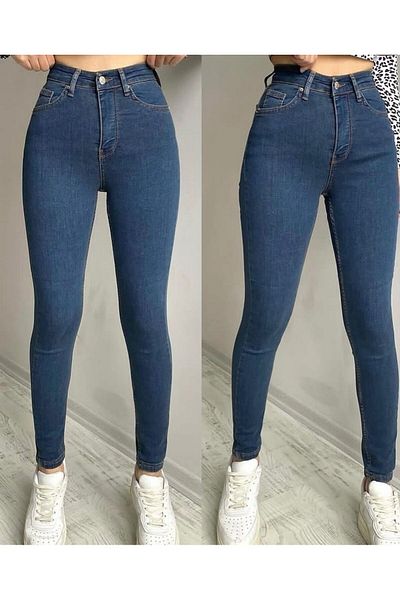 JILLY Dora Bleumarin Skinny Leg Stretchy Gathering Blugi Skinny Femei Pantaloni Plus Lycra