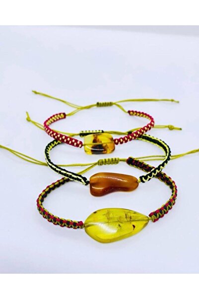 Büke Doğaltaş Tasarım Litvanya Kehribar Bay-Bayan Ayarlanabilir İpli Örgü Bil...