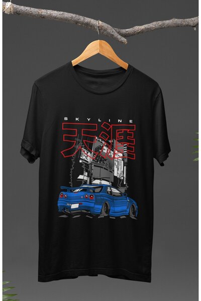 Fuddy Moda Unisex ulična plava Nissan Skyline GT-R R34 Štampano T-shirt majic...