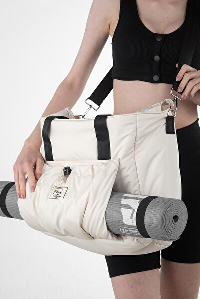 ICONE BAG Μπεζ Χρώμα Icone Yoga and Pilates Gym Bag - Μπροστινή τσάντα με κορδόνι, τσέπη και φερμουάρ