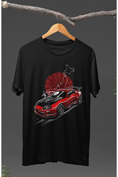 Fuddy Moda Unisex JDM Sport Racing Štampano majica - Vrelo crvena i crna, tem...