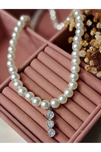 Artconsept Zirkon Üç Taşlı İnci Kolye