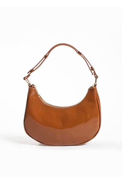 Mybag Γυαλιστερή δερμάτινη λουστρίνι γυναικεία τσάντα ώμου