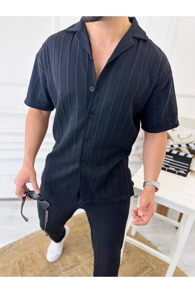 elkumoda Риза Oversize 100% памучна неизпотяваща материя Риза с италианска яка с раирани къси ръкави