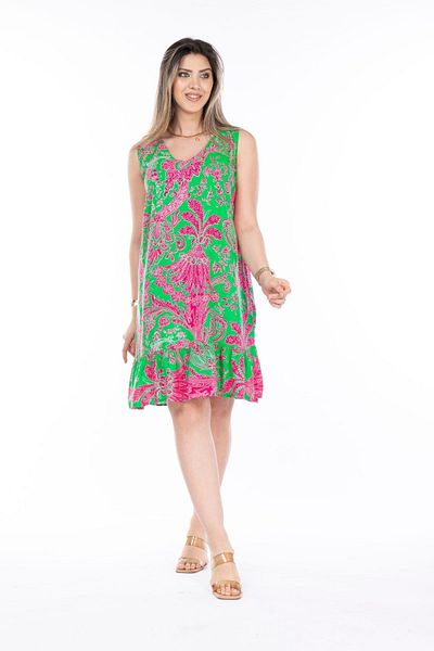 Eceyaman moda WOMEN'S GREEN PINK SHORT SLEEVES LARGE SIZE DRESS