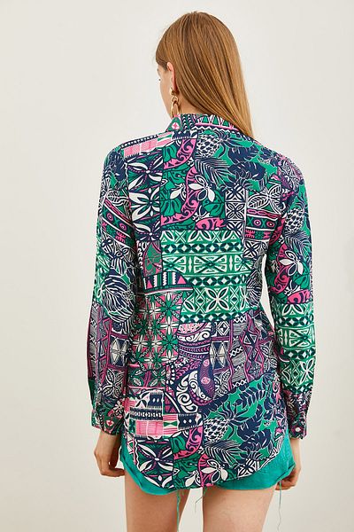 Olalook Women's Patch Green Patterned Woven Viscose Shirt GML-19001204