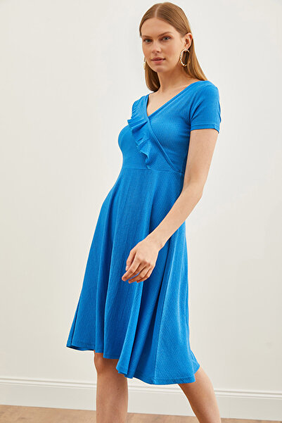 Olalook Dámské modré dvouřadé volánky s límečkem ELB-19002149