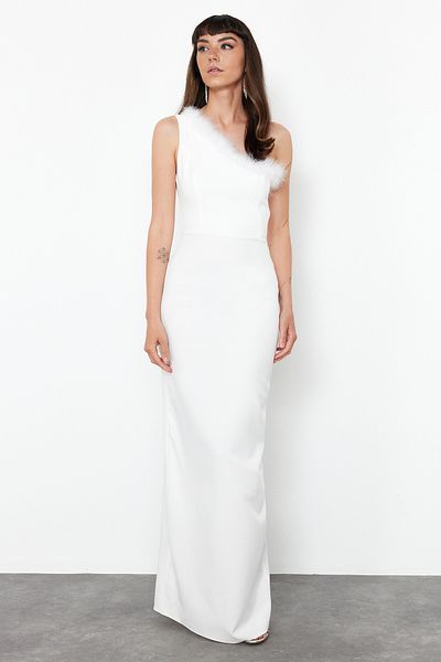 Trendyol Collection White Otrişli Woven Long Evening Dress - TPRSS24AE00160 for Wedding/Wedding