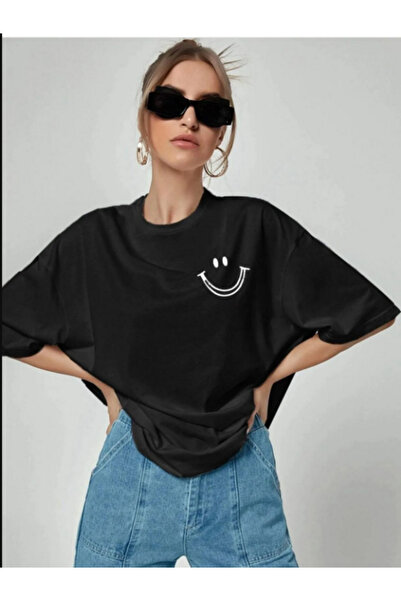 NOFLEN Tricou oversize cu croiala larga cu imprimeu Smile Smile pentru femei ...