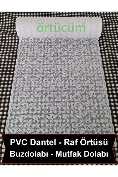Örtücüm Pvc Dantel Dolap İçi Raf Örtüsü Beyaz Dantelli Buzdolabı Çekmece Kaym...
