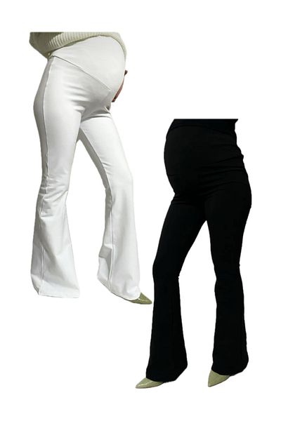 Modoo Tekstil Set de 2 pantaloni spanioli din țesătură pentru scufundări de maternitate alb-negru