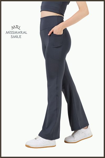 missmaral Women's Anthracite Spanish Leg Leggings Double Pocket High Waist Recovery Anthracite Bootcut105301