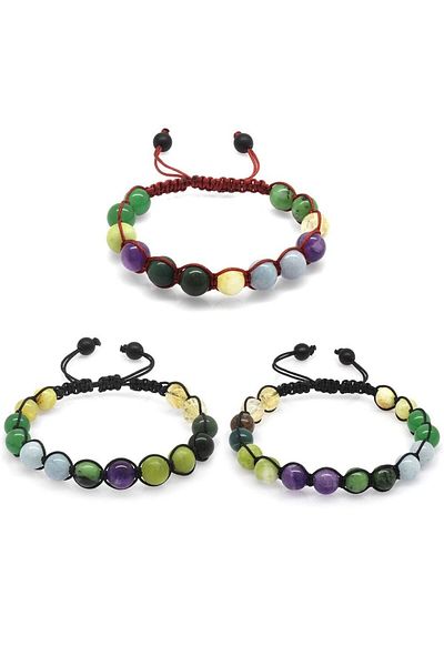 Tesbihane Macrame Braided Globe Cut Multiple Natural Stone Combination Women-men-teenage Healing Bracelet (Set of 3)