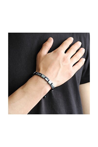 Tesbihane Hematite Natural Stone Macrame Knitted Bracelet - 104000398