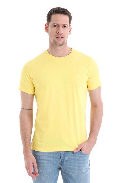 Hatemoğlu Κίτρινο Regular Fit - 100% βαμβακερό μπλουζάκι με λαιμόκοψη