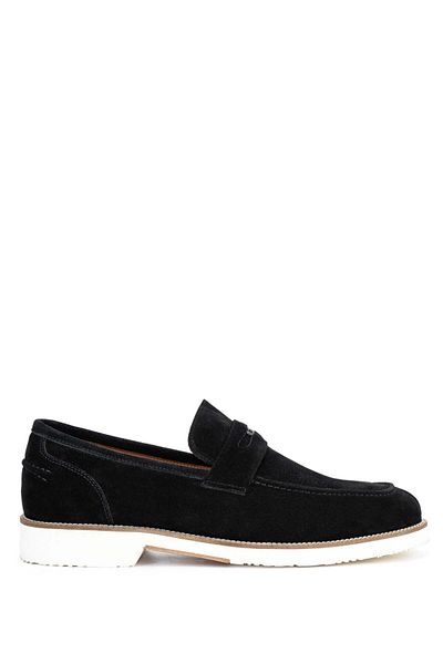 Tamer Tanca Men's Genuine Leather Black Suede Loafer Shoes