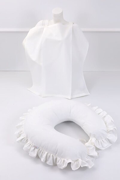 Umaybebek وسادة الرضاعة الطبيعية، طقم مريلة الرضاعة - قماش قطني - كشكشة كريمية